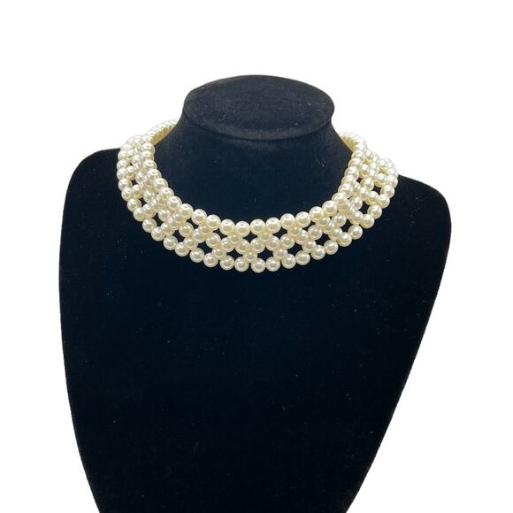 Beaded Chokers (2) Stretchy Weaved Faux Pearls & Small Purple Glass Bead Stand - Picture 1 of 13